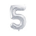 Partydeco Folienballon Zahl 5 gross 86 cm, silber, 1 Stück