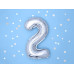 Partydeco Folienballon Zahl 2 klein 35 cm, siber, 1 Stück