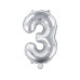 Partydeco Folienballon Zahl 3 klein 35 cm, siber, 1 Stück