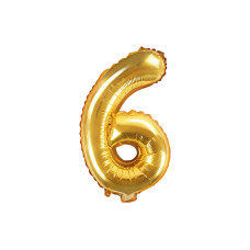 Partydeco Folienballon Zahl 6 klein 35 cm, gold, 1 Stück Partydeco Folienballon Zahl 6 klein 35 cm, gold, 1 Stück