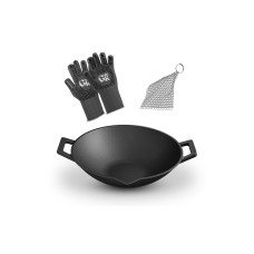 Gusskoenig Wok 35 cm mit Reiniger, Handschuhe Gusskoenig Wok 35 cm mit Reiniger, Handschuhe