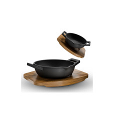 Gusskoenig Mini Rundpfanne Set mit Holzsockel Gusskoenig Mini Rundpfanne Set mit Holzsockel