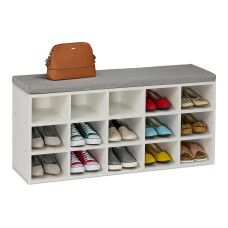 relaxdays Schuhbank mit Sitzfläche mit 15 Fächern, Grau/Weiss