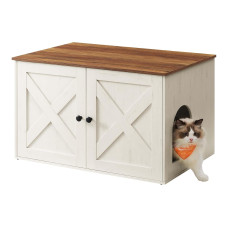 Feandrea Katzenhaus für Toilette 80 x 53 x 50 cm, Braun/Weiss Feandrea Katzenhaus für Toilette 80 x 53 x 50 cm, Braun/Weiss