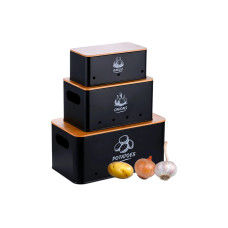 relaxdays Kartoffelbehälter 3er Set, Schwarz/Braun