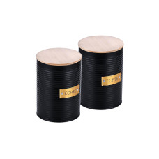 relaxdays Vorratsdose 2er Set, 1.4 l, Schwarz/Braun