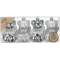 INGES CHRISTMAS DECOR Weihnachtsschmuck Teddybär 4 Stück, Silber