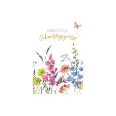 ABC Geburtstagskarte Bunte Blüten mit Schmetterling B6 ABC Geburtstagskarte Bunte Blüten mit Schmetterling B6