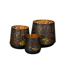 COCON Windlichter Schwarz-Gold, 3 Stück