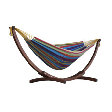 Vivere Doppelhängematte Double Cotten Tropical mit Holzgestell Vivere Doppelhängematte Double Cotten Tropical mit Holzgestell