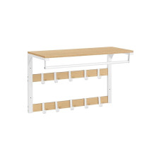 VASAGLE Wandgarderobe mit 10 Haken 65 cm x 42 cm, Weiss/Braun