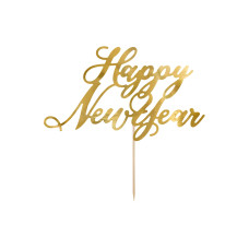 Partydeco Kuchen-Topper Happy New Year 1 Stück, Gold