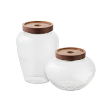 House Nordic Vorratsdose Maya, Glas / Akazie, 2er-Set
