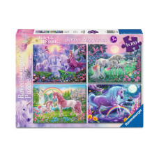 Ravensburger Kinderpuzzle Magische Einhörner 4 x 100 Teile