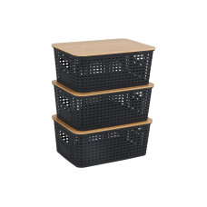 relaxdays Aufbewahrungsbox 3er Set, Schwarz relaxdays Aufbewahrungsbox 3er Set, Schwarz