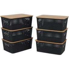 relaxdays Aufbewahrungsbox 6er Set, Schwarz relaxdays Aufbewahrungsbox 6er Set, Schwarz