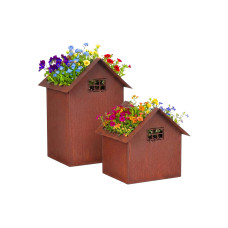relaxdays Pflanzentopf Haus, Rostbraun, 2er Set relaxdays Pflanzentopf Haus, Rostbraun, 2er Set