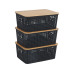 relaxdays Aufbewahrungsbox 3er Set, Schwarz