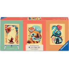 Ravensburger Puzzle Ukiyo-e Katzenkrieger, Roter Panda & Drache 3 x 100 Ravensburger Puzzle Ukiyo-e Katzenkrieger, Roter Panda & Drache 3 x 100