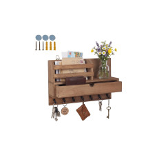 relaxdays Schlüsselbrett Holz Haken & Schublade 22 x 34 x 10 cm relaxdays Schlüsselbrett Holz Haken & Schublade 22 x 34 x 10 cm