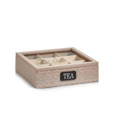 Zeller Present Teebeutel-Box Holz/MDF/Glas mit Aufschrift Braun