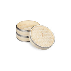 relaxdays Dampfgarer Bambus, 2 Etagen, mit Edelstahlringen