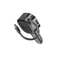 Cellular Line Car Charger einziehbares USB-C Kabel, 60 W, Schwarz Cellular Line Car Charger einziehbares USB-C Kabel, 60 W, Schwarz