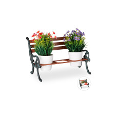 relaxdays Blumenbank Mini, Gusseisen, Holz, 3 Blumentöpfe relaxdays Blumenbank Mini, Gusseisen, Holz, 3 Blumentöpfe