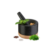 relaxdays Mörser 14 cm, Holz/Granit relaxdays Mörser 14 cm, Holz/Granit