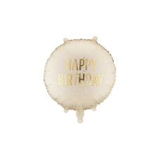 Partydeco Folienballon Happy Birthday 35 x 35 cm, Creme