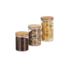 relaxdays Vorratsgläser 1 l, Transparent/Hellbraun relaxdays Vorratsgläser 1 l, Transparent/Hellbraun