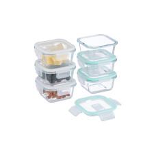 relaxdays Frischhaltedosen 0.32 l, Transparent/Weiss/Türkis
