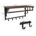 VASAGLE Wandregal mit Haken und Stange, Holz/Metall