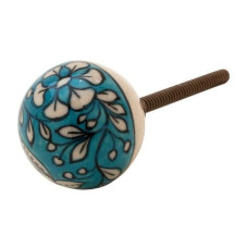 Tranquillo Möbelgriff handgemacht, Ø 3 cm, Türkis/Weiss