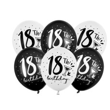 Partydeco Luftballon 18th! Birthday Schwarz/Weiss Ø 30 cm, 6 Stück Partydeco Luftballon 18th! Birthday Schwarz/Weiss Ø 30 cm, 6 Stück
