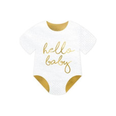 Partydeco Papierservietten Hello Baby Strampler 20 Stück, Weiss/Gold