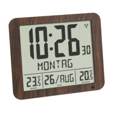 TFA Dostmann Funkuhr Digital in Holzoptik mit Temperaturalarm