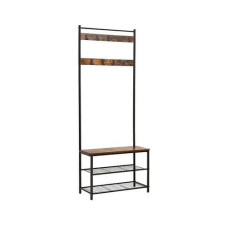 VASAGLE Garderobenständer mit Schuhablagen 175 cm, Braun/Schwarz