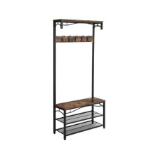 VASAGLE Garderobenständer mit Schuhablagen 178.5 cm, Braun/Schwarz