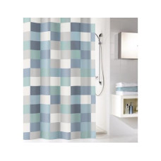 Kleine Wolke Duschvorhang Check 180 x 180 cm, Blaugrau/Grau/Weiss
