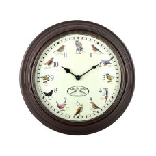 Esschert Design Wanduhr mit Vogelrufen Ø 30.1 cm, Braun/Weiss