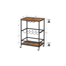 VASAGLE Bartrolley mit Flaschenhalterung 60 x 75 cm, Braun
