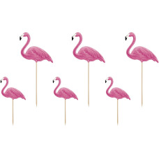 Partydeco Kuchen-Topper Aloha Flamingos 6 Stück, Pink