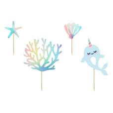 Partydeco Kuchen-Topper Narwal 4 Stück, Mehrfarbig Partydeco Kuchen-Topper Narwal 4 Stück, Mehrfarbig