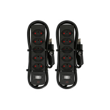 Max Hauri Doppelpack Steckdosenleiste 5 x Typ 13, Safety Line, Schwarz