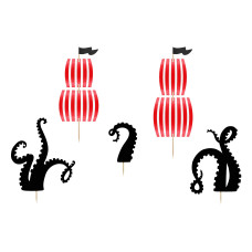 Partydeco Kuchen-Topper Piraten 5 Stück, Rot/Schwarz Partydeco Kuchen-Topper Piraten 5 Stück, Rot/Schwarz