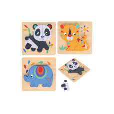 Spielba Holzspielwaren Puzzle-Set mit Panda, Elefant, Giraffe