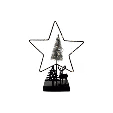 Dameco Tischdeko Stern mit Hirsch und Baum, 26 LEDs, 32 cm, Schwarz