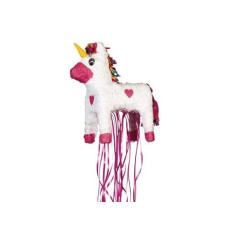 Amscan Pinata Einhorn zum ziehen, Pink/Weiss