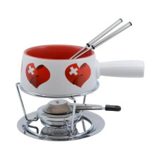 Kadastar Käsefondue-Set Small Swiss Love 5 Teile, Rot/Weiss